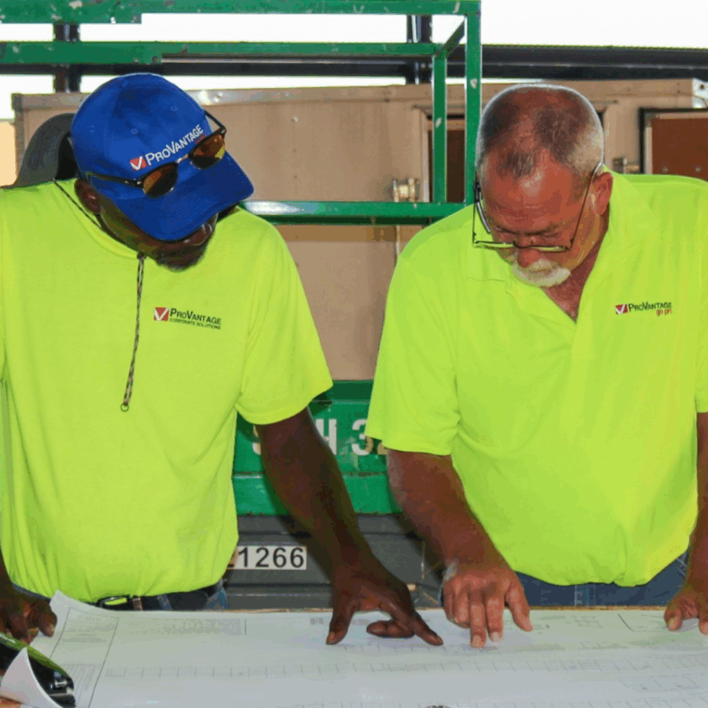 ProVantage crew reviewing store layout plans as part of post-holiday retail assessments
