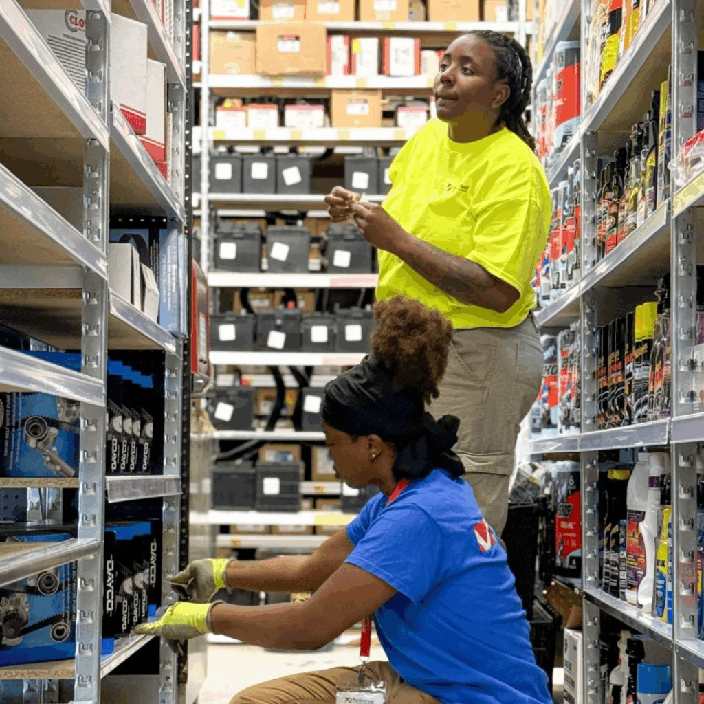 ProVantage employee working in a hardware aisle during post-holiday retail assessments